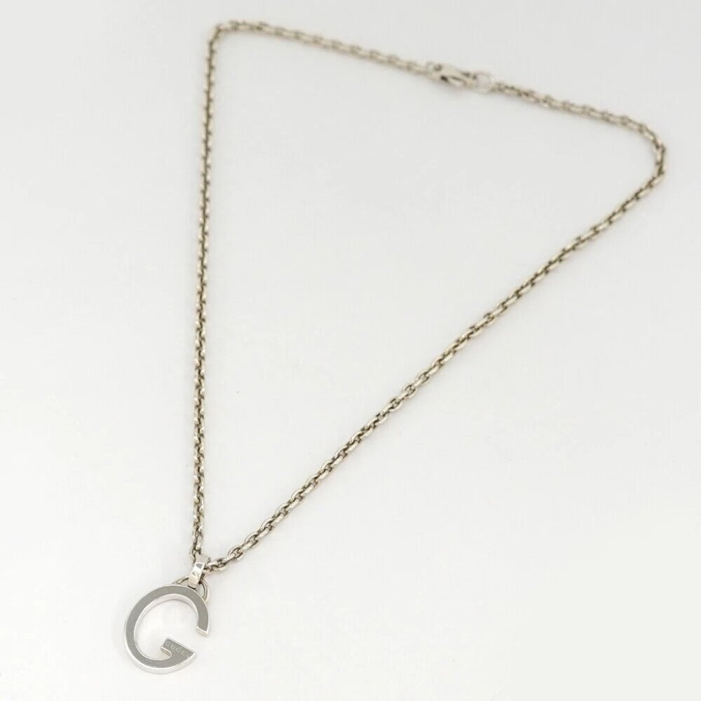 GUCCI G Logo Pendant Necklace 18" Silver 925 Auth w/Bag #22904 - Picture 3 of 9